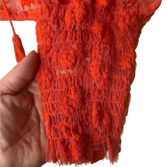 Free People Jubilee Red Embroidered Floral Mesh Oversized Top Womens Size XS - Picture 14 of 16